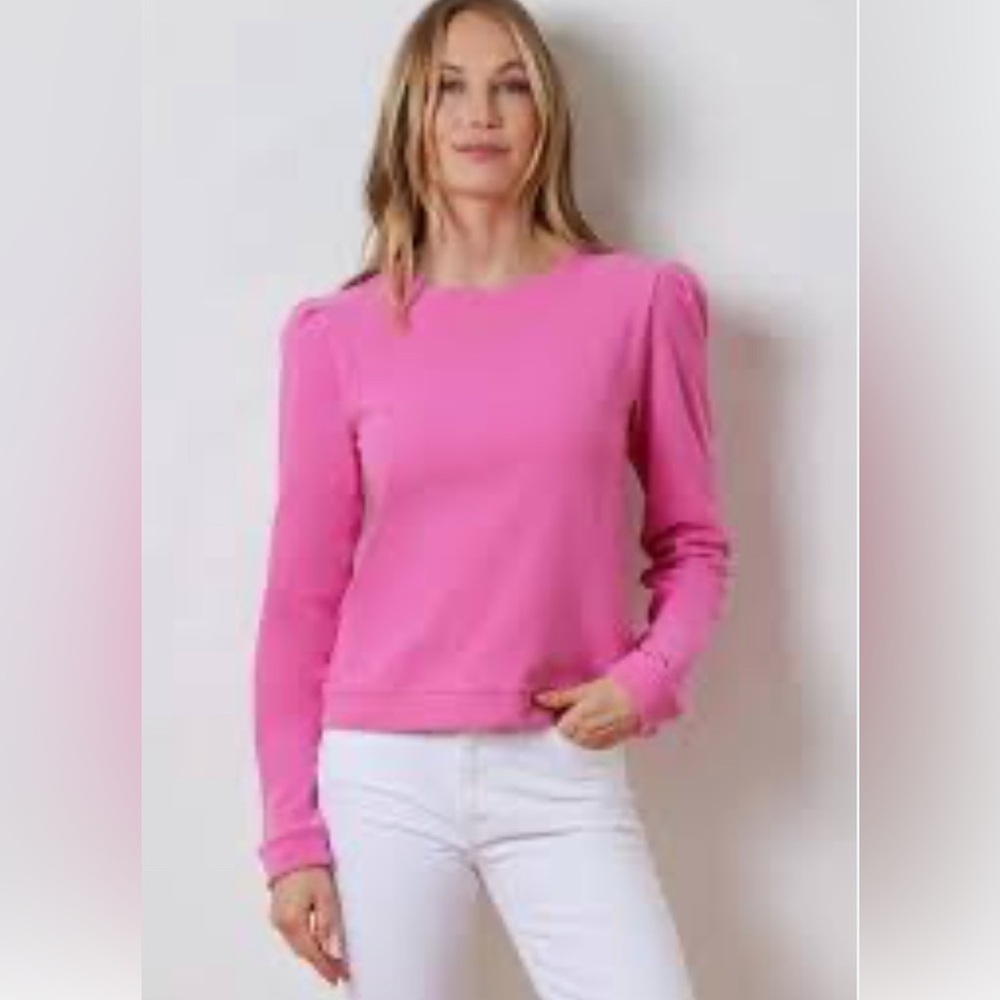 Dudley Stephens Shoreham Crewneck in Terry Fleece Bubblegum Pink.  Size Large